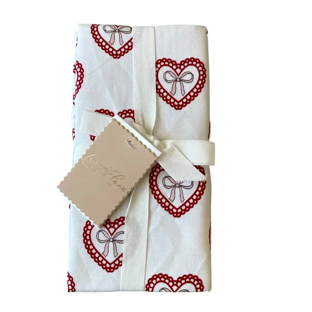 8pc Valentine Heart Placemat & Napkin Set 15in Cotton Pink Red White Love XO NEW